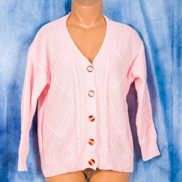 Sweaters - Pretty in Pink Polyester Cardigan Sweater Size S